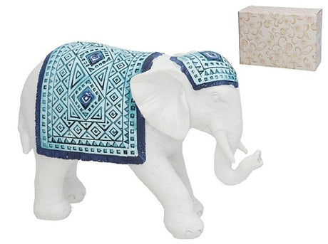Elefant Weiss/Blau 7.2x20.5x13.5cm Resin