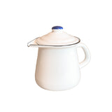 Emaille Kännchen 9cm  0.4 Liter mit Deckel Weiss mit blauem Rand
