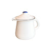 Emaille Kännchen 9cm  0.4 Liter mit Deckel Weiss mit blauem Rand