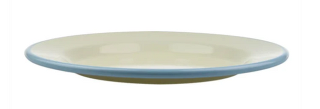 Emaille creme/Hellblau Teller flach D24cm H2.5cm