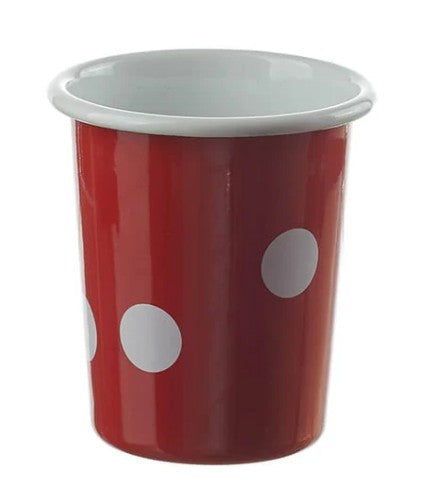 Emaille rot mit weissen Punkten Becher 10.5cm hoch konisch 350ml