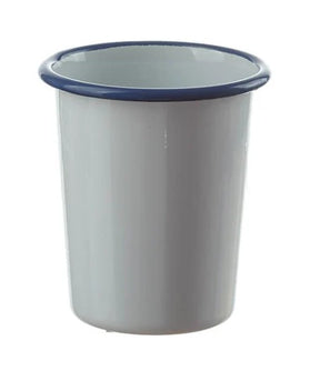 Emaille weiss mit blauem Rand Becher 10.5cm hoch konisch 350ml