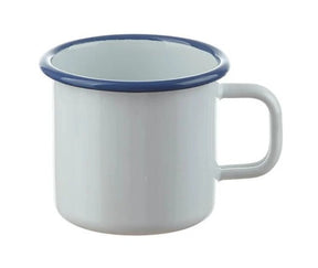 Emaille weiss mit blauem Rand Becher 7cm