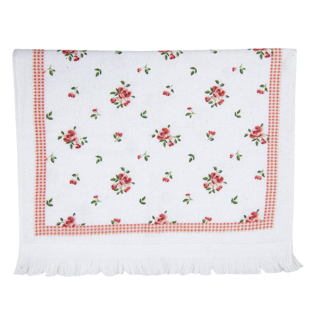 Gästehandtuch 40x66 cm Weiss Rot kleine Rosen
