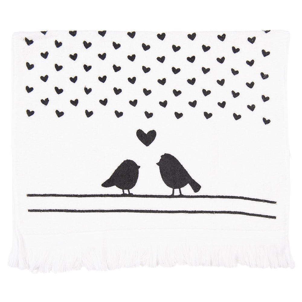 Gästehandtuch 40x66 cm Weiss Schwarz Vögel mit Herzen