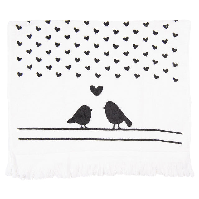 Gästehandtuch 40x66 cm Weiss Schwarz Vögel mit Herzen