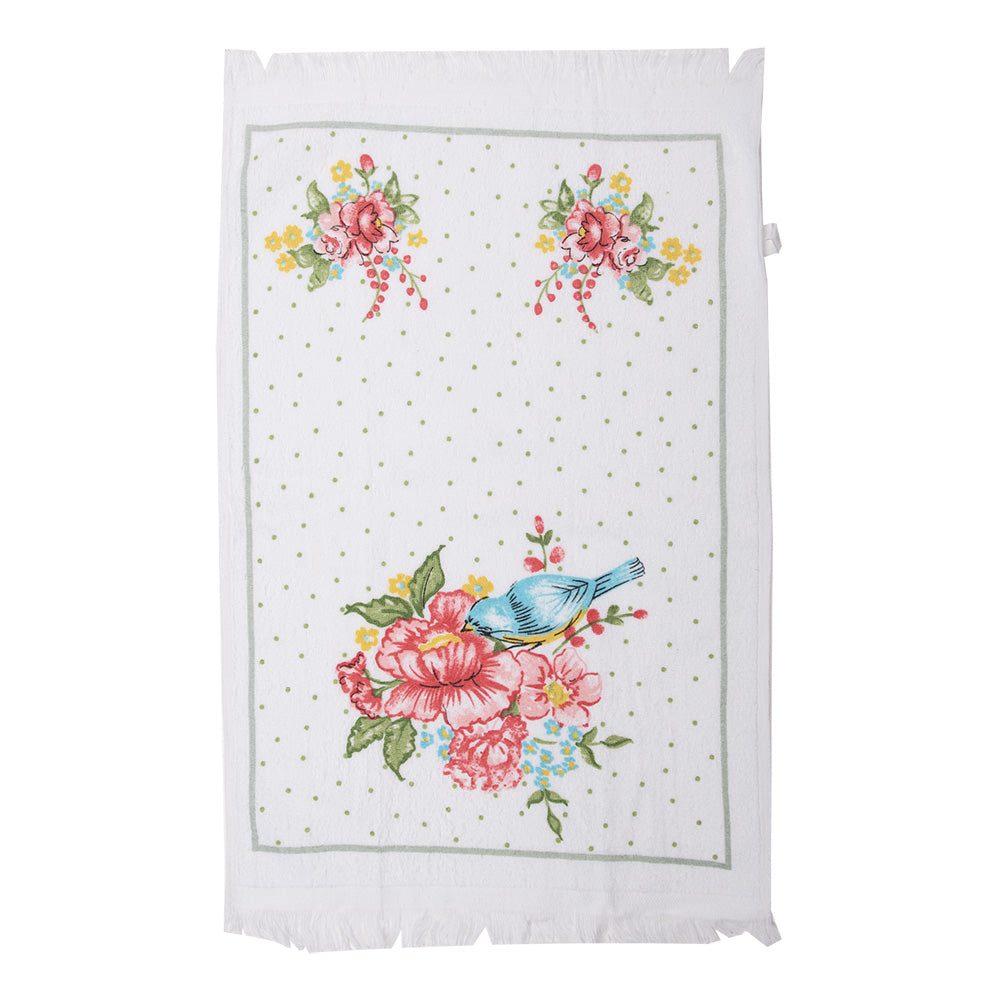 Gästehandtuch 40x66 cm Weiss Vogel mit Blumen