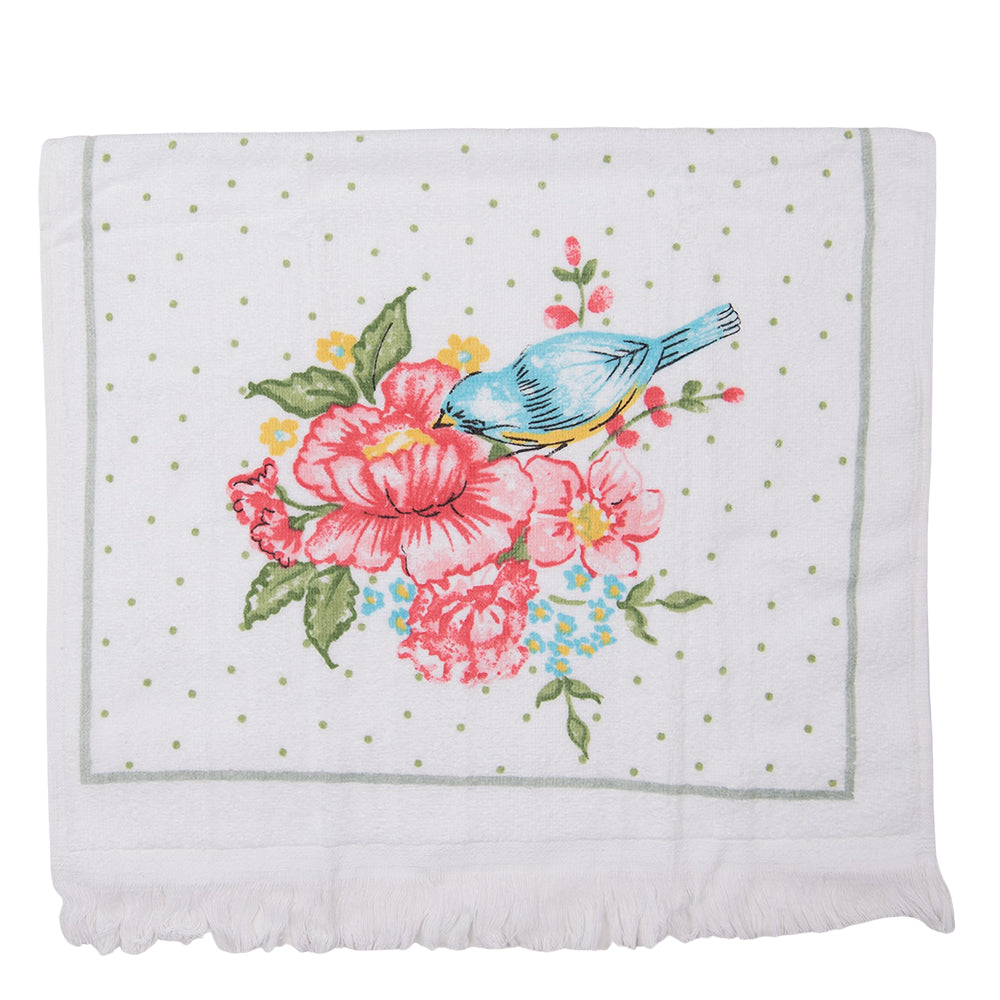 Gästehandtuch 40x66 cm Weiss Vogel mit Blumen