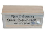 Geldgeschenkebox 10x5x2.5 cm "Zum Geburtstag Glück, Zufriedenheit und ein paar Mäuse"