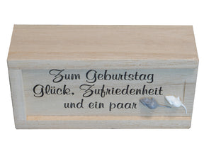 Geldgeschenkebox 10x5x2.5 cm "Zum Geburtstag Glück, Zufriedenheit und ein paar Mäuse"