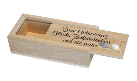 Geldgeschenkebox 10x5x2.5 cm "Zum Geburtstag Glück, Zufriedenheit und ein paar Mäuse"