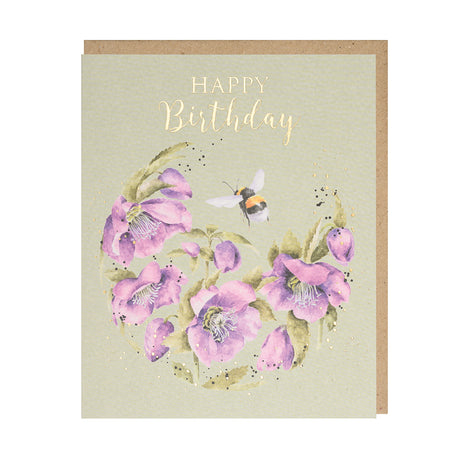 Grusskarte Happy Birthday Blumen mit Biene