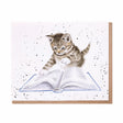 Grusskarte blanko Katze mit Buch