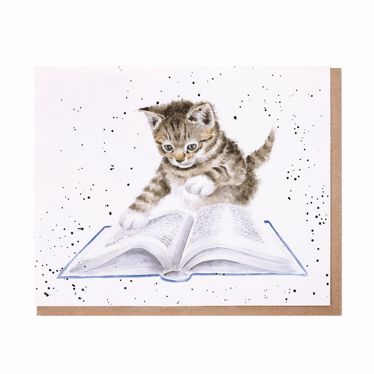 Grusskarte blanko Katze mit Buch