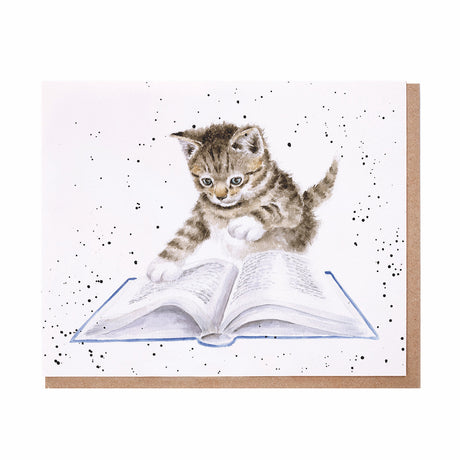 Grusskarte blanko Katze mit Buch