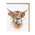 Grusskarte blanko Kuh mit Blumen