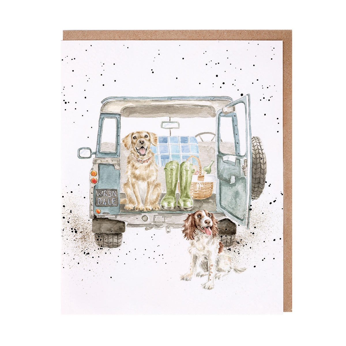 Grusskarte blanko zwei Hunde und Auto