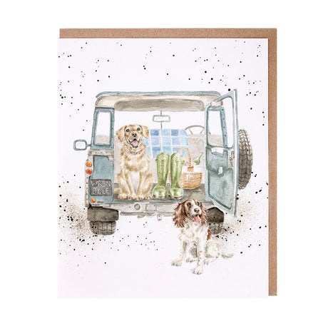 Grusskarte blanko zwei Hunde und Auto