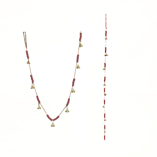 Hänger Glockengirlande 125cm rote Perlen und Messingglocken INDIEN