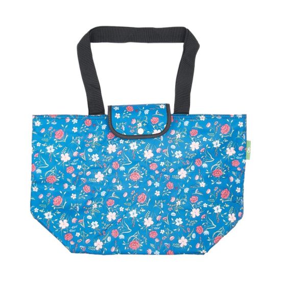 Kühltasche gross ECO CHIC faltbar 29x44x17cm Kunststoff 100% recycelt blau Blümchen