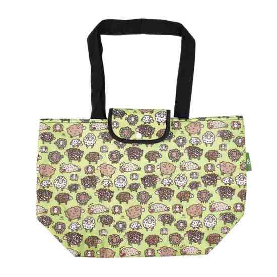 Kühltasche gross ECO CHIC faltbar 29x44x17cm Kunststoff 100% recycelt grün Schafe 
