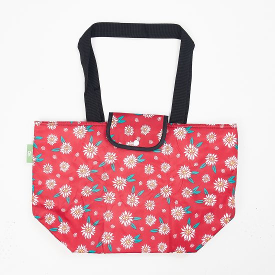 Kühltasche gross ECO CHIC faltbar 29x44x17cm Kunststoff 100% recycelt rot Blumen