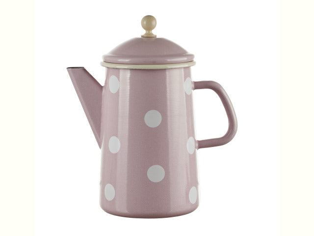 Kaffeekanne konisch mit Deckel Emaille 1.6 Liter rosa mit weissen Punkten