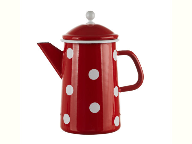 Kaffeekanne konisch mit Deckel Emaille 1.6 Liter rot mit weissen Punkten
