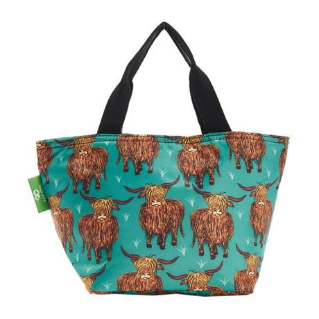 Kühltasche Lunchbag ECO CHIC Hochlandrinder Türkis 18x30x14cm 100% recycelter Kunststoff