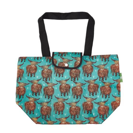 Kühltasche gross ECO CHIC faltbar Hochlandrinder türkis 29x44x17cm Kunststoff 100% recycelt