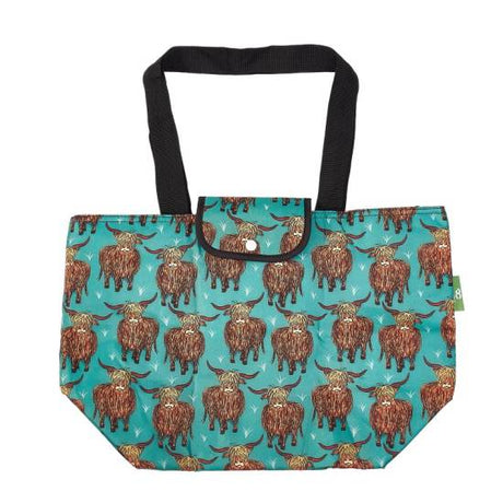 Kühltasche gross ECO CHIC faltbar Hochlandrinder türkis 29x44x17cm Kunststoff 100% recycelt