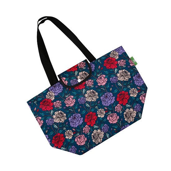 Kühltasche gross ECO CHIC faltbar grosse Blumen Grün 29x44x17cm Kunststoff 100% recycelt