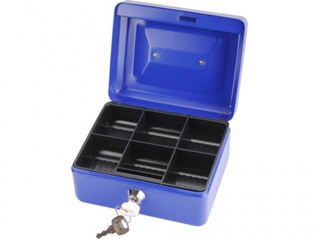 Metall Kasse mit Münzfach mit 2 Schlüssel blau