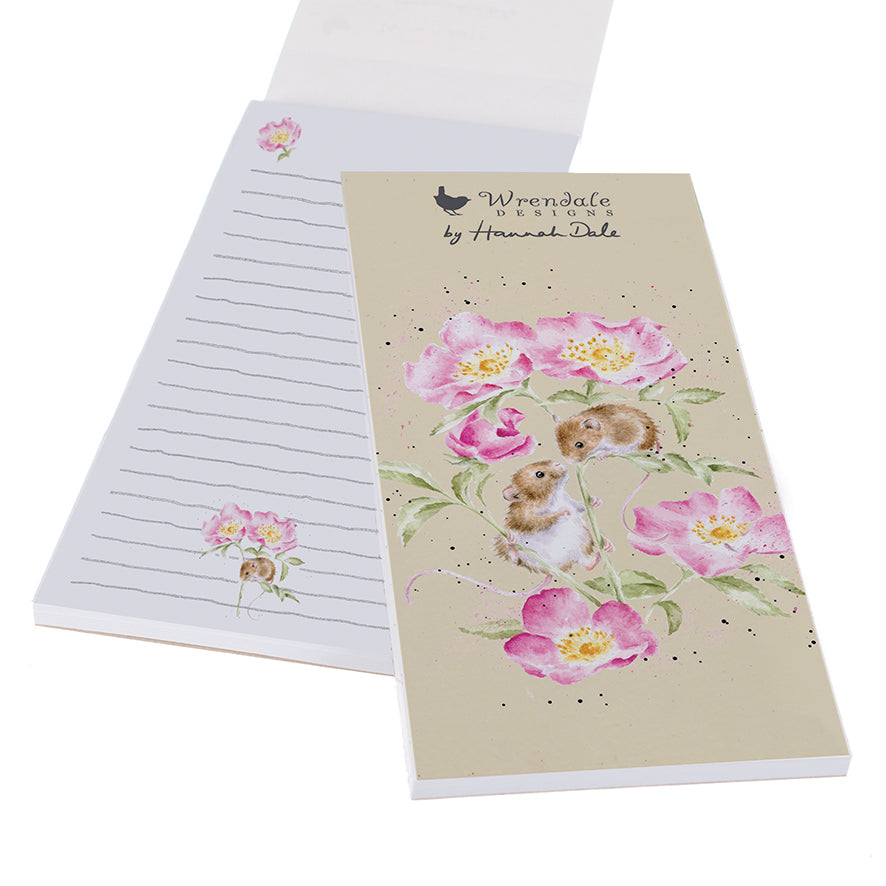 Notizblock beige liniert, Blumen und Mäuse