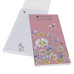 Notizblock rosa liniert, mit Blumen und Biene