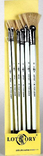 Pinsel 6er Set gespreizt Stiel weiss Grössen 2 4 6 8 10 + 12