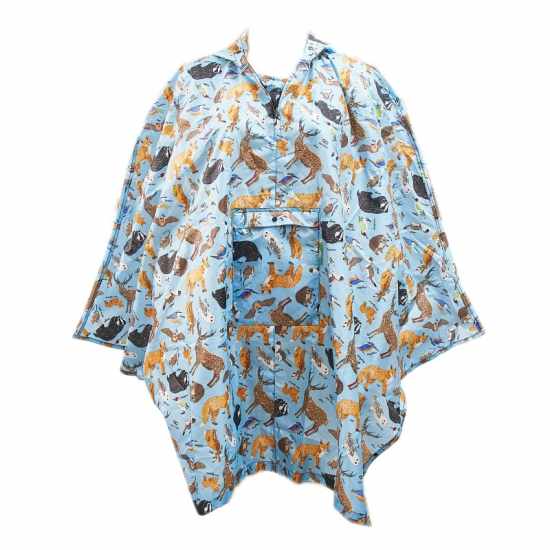 Poncho ECO CHIC faltbar Waldtiere Blau 130x110cm Kunststoff 100% recycelt
