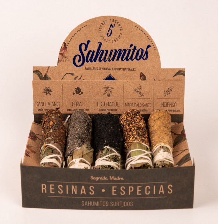 RÄUCHERBÜNDEL 5erSet Sagrada Madre Madre HARZE 5ass mit Zedern-Eukalyptus-Lorbeerkern Zimt-Anis, Kopal, Storax, Myrrhe-Palo Santo, Weihrauch