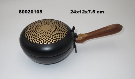 Räuchergefäss Metall mit Golddekor mit Holzgriff 24x7.5x12cm INDIEN