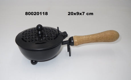 Räuchergefäss Metall mit Holzgriff 20x9x7cm INDIEN