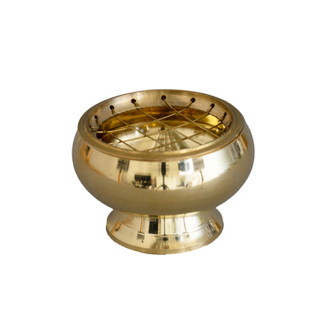 R Räuchergefäss auf Fuss mit Metallnetz Messing golden 7.5x6cm INDIEN