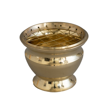 Räuchergefäss auf Fuss mit Metallnetz Messing golden 8x8.5cm INDIEN
