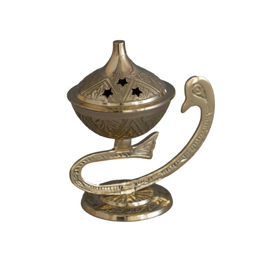 Räuchergefäss auf Schwanenfuss mit Deckel Messing golden 10x12cm INDIEN