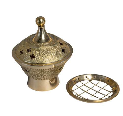 Räuchergefäss mit Deckel Messing golden 7.5x9.5cm INDIEN