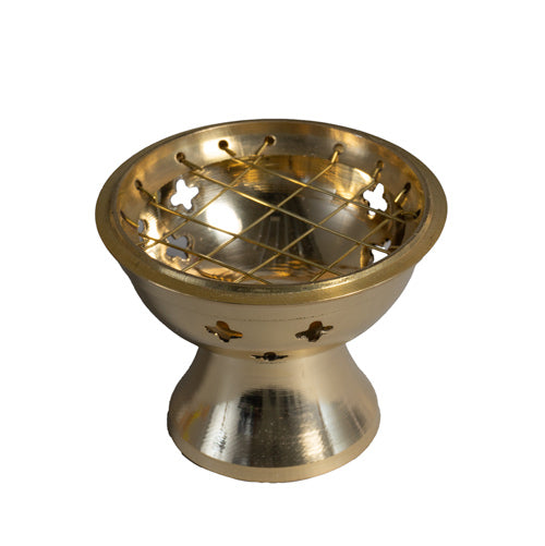 Räuchergefäss mit Metallnetz auf Fuss Messing golden 6x6cm INDIEN