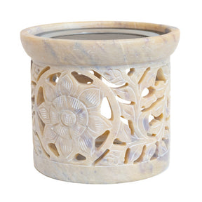 Räucherofen mit Metallsieb Speckstein Sonnenmotiv hell 10cm INDIEN