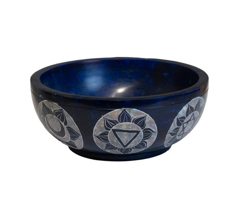 Räucherschale mit Chakramotiv 13cm Speckstein blau gefärbt INDIEN