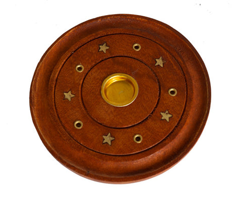 Räucherstäbchenhalter rund 10cm Holz/Messing INDIEN