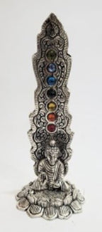 Räucherstäbchenhalter Buddha mit Chakradekor Höhe 23cm Metall INDIEN