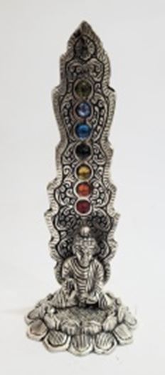 Räucherstäbchenhalter Buddha mit Chakradekor Höhe 23cm Metall INDIEN